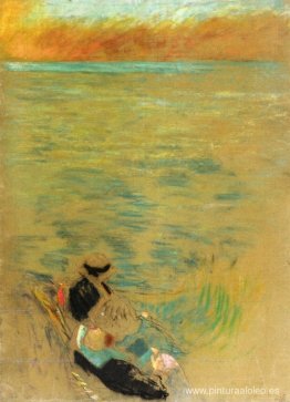 Mar al atardecer, mujeres en la orilla Mar al atardecer, mujeres en la orilla