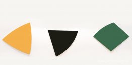 Tres paneles: naranja, gris oscuro, verde Tres paneles: naranja, gris oscuro, verde