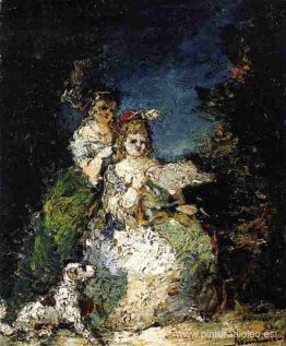 Chicas jóvenes y perro en un parque Chicas jóvenes y perro en un parque