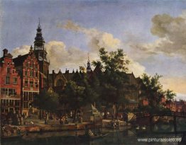 Vista de Oudezijds Voorburgwal con la Oude Kerk en Amsterdam Vista de Oudezijds Voorburgwal con la Oude Kerk en Amsterdam