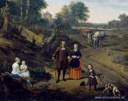 Retrato de una pareja con dos hijos y una niñera en un paisaje ( Retrato de una pareja con dos hijos y una niñera en un paisaje (