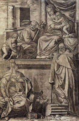 La Sagrada Familia con los Santos. Antonio Abad, Catalina y el N La Sagrada Familia con los Santos. Antonio Abad, Catalina y el N