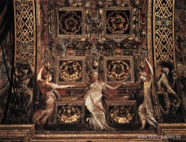 Tres vírgenes insensatas flanqueadas por Adán y Eva Tres vírgenes insensatas flanqueadas por Adán y Eva