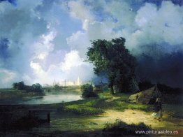 Vista del Kremlin desde el puente Krimsky en condiciones climáti Vista del Kremlin desde el puente Krimsky en condiciones climáti