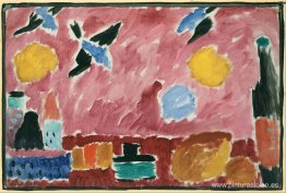 Bodegón con botella, pan y papel pintado rojo con golondrinas Bodegón con botella, pan y papel pintado rojo con golondrinas