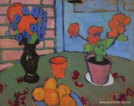 Bodegón con flores y naranjas. Bodegón con flores y naranjas.