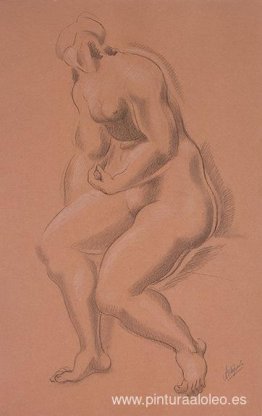 Desnudo femenino sentado con la mano izquierda sobre la pierna d Desnudo femenino sentado con la mano izquierda sobre la pierna d