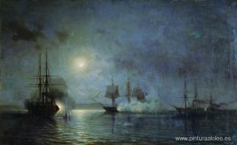 Barcos de vapor turcos atacan la fragata Flora de 44 cañones Barcos de vapor turcos atacan la fragata Flora de 44 cañones