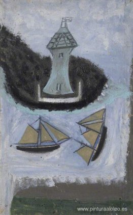 Faro y dos veleros. Faro y dos veleros.