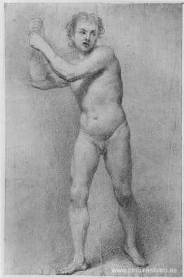 Estudio desnudo de un hombre que camina con honda de piedra. Estudio desnudo de un hombre que camina con honda de piedra.