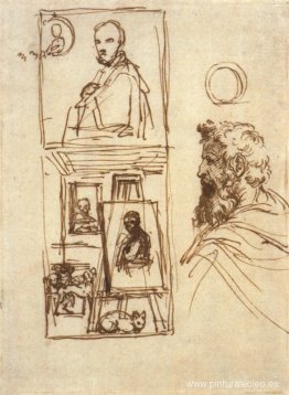 Dibujo preparatorio para Autorretrato sobre caballete en un tall Dibujo preparatorio para Autorretrato sobre caballete en un tall