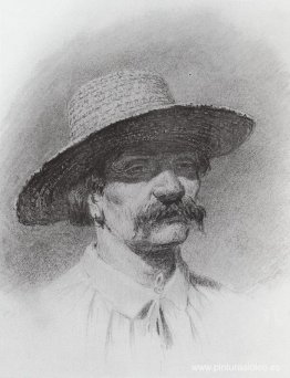 Cabeza de hombre con sombrero de paja. Cabeza de hombre con sombrero de paja.