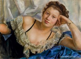 Retrato de Berthe Popoff con un vestido negro con volantes de en Retrato de Berthe Popoff con un vestido negro con volantes de en