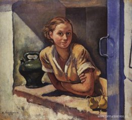 Colliure. katia en la terraza Colliure. katia en la terraza