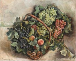 Cesta con uvas y melocotones Cesta con uvas y melocotones