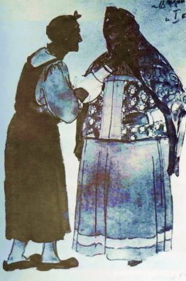 Boceto para la ópera "Ivan Susanin" de Glinka. Anciana en la cas Boceto para la ópera "Ivan Susanin" de Glinka. Anciana en la cas