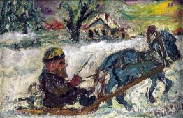 Hombre ruso en trineo tirado por caballo Hombre ruso en trineo tirado por caballo