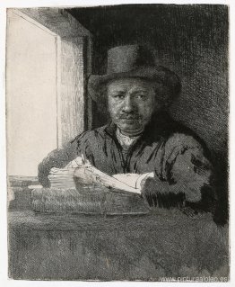 Dibujo de autorretrato en una ventana. Dibujo de autorretrato en una ventana.