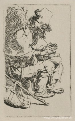 Un mendigo calentándose las manos sobre un calientaplatos Un mendigo calentándose las manos sobre un calientaplatos