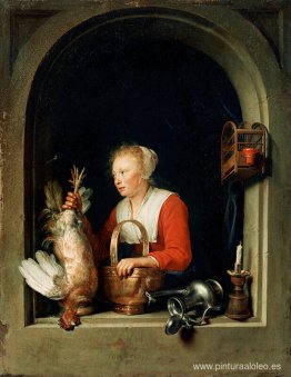 El ama de casa holandesa o la mujer que cuelga un gallo en la ve El ama de casa holandesa o la mujer que cuelga un gallo en la ve