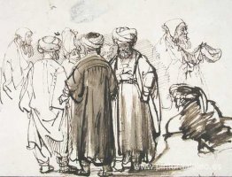 Hombres con vestimenta oriental y dos estudios de un mendigo en Hombres con vestimenta oriental y dos estudios de un mendigo en