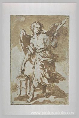 Ángel sosteniendo la linterna y la espada que se usó para cortar Ángel sosteniendo la linterna y la espada que se usó para cortar