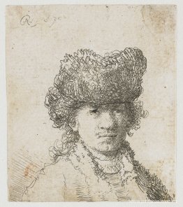 Autorretrato con un busto de gorro de piel Autorretrato con un busto de gorro de piel