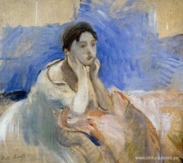 Mujer joven apoyada en sus codos Mujer joven apoyada en sus codos