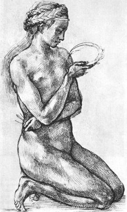 Mujer desnuda de rodillas