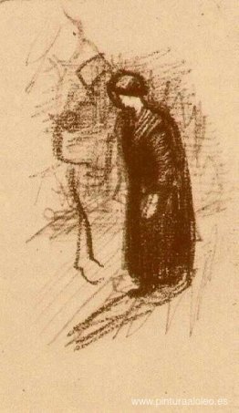 mujer, en, vestido oscuro, ambulante