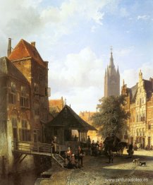 Springer Cornelis figuras en una calle de Delft