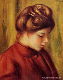 Perfil de una mujer con una blusa roja