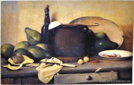 Bodegón con aguacates y utensilios