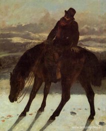 Cazador a caballo, cubriendo el sendero de rojo