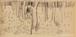 Pareja caminando entre hileras de árboles