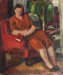 mujer joven, en, interior