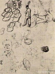 Hoja con Figuras en una Mesa, un Sembrador, Zuecos, etc.