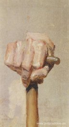 Mano derecha, manteniendo el bastón.