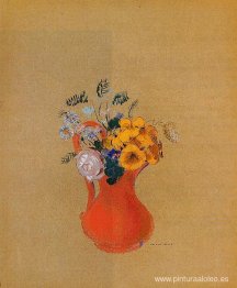 Flores en una jarra roja