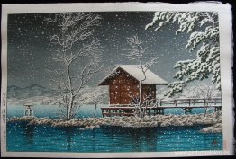 Santuario de Kansau en la nieve en el lago Tazawa