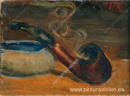 Bodegón. Pipa con humo.