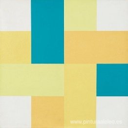 Cuatro grupos de colores entrelazados con detalles en azul y ver