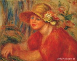 Mujer con sombrero con flores.