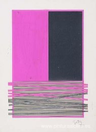 Composición abstracta con plata y magenta.