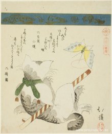 Gato jugando con una mariposa de juguete