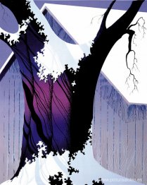 Violeta árbol y granero