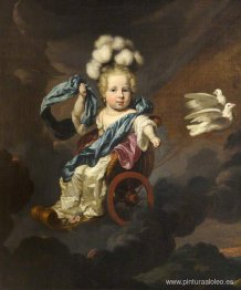 Retrato de una niña como Venus con un carro tirado por palomas