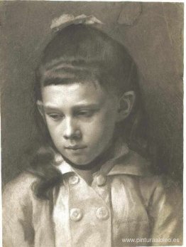 retrato, de, un, niña, cabeza, ligeramente, girado, izquierda