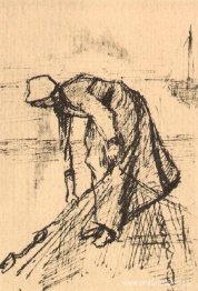 Mujer agachada con red