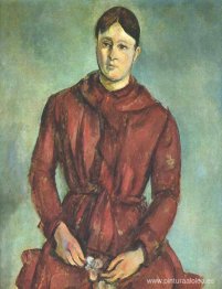 Retrato de Madame Cézanne con un vestido rojo